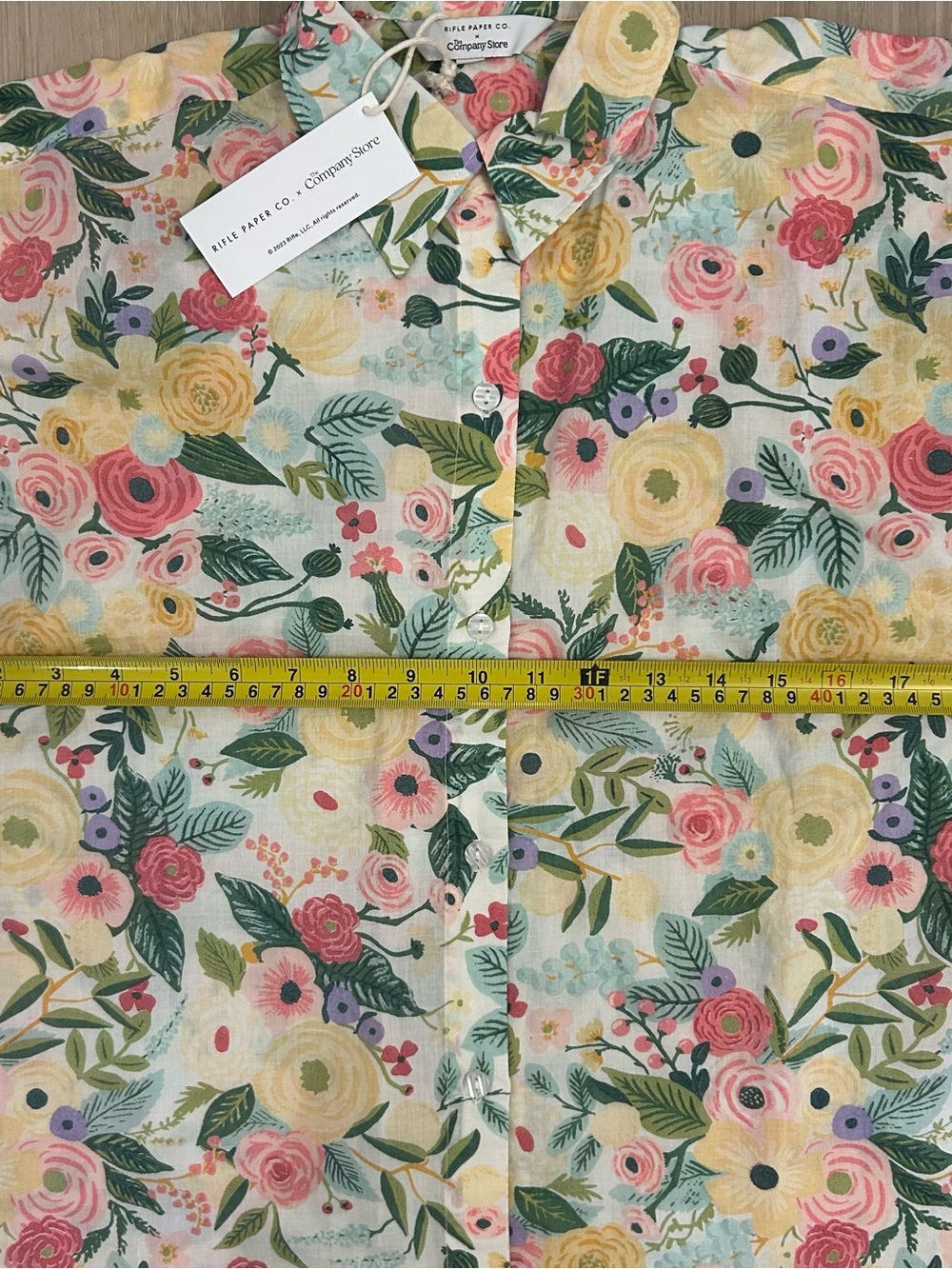 NWT Rifle Paper Co. Floral Short-Sleeve Button-Up — Pink, Yellow & Green - Picture 6 of 6